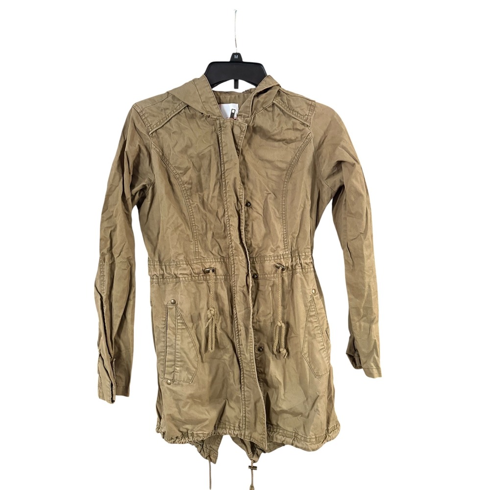 Bongo Womens Khaki Tan Utility Anorak Jacket Hooded Drawstring Waist Small S